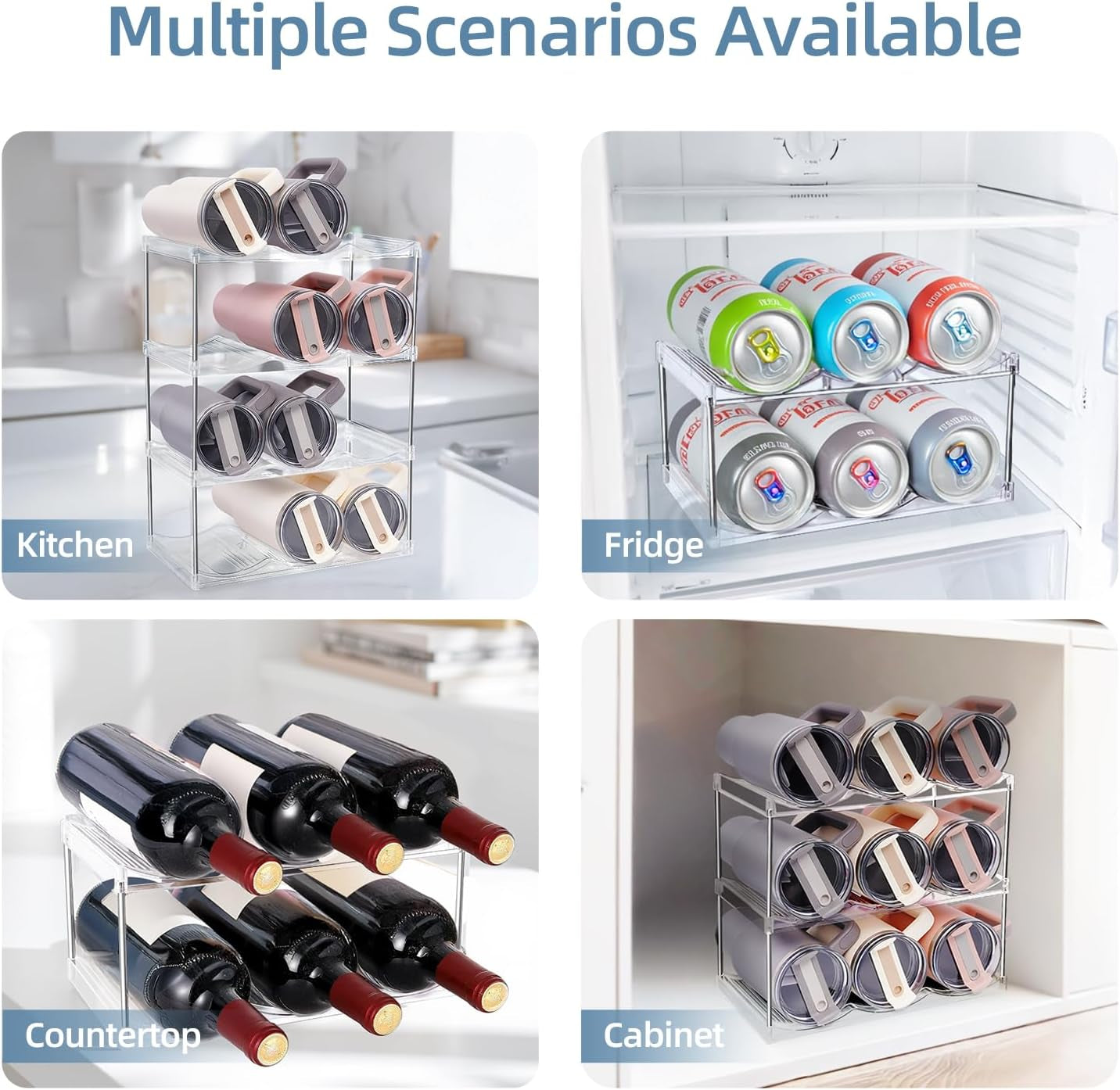 4-Tier Stackable Water Bottle Organizer Rack – Space-Saving Holder for 40 oz Tumblers, Large Cups & Bottles – Perfect for Kitchen Cabinets, Countertops, Pantry, or Wine Storage