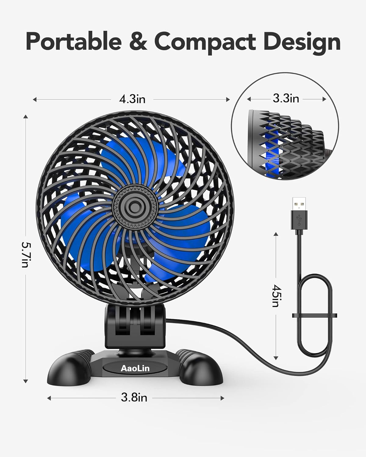 USB Desktop Small Fan, Stepless Speed Adjustment with Multiple Speed Levels, Portable Plug-In Personal Mini Fan,Quiet Powerful Airflow,Suitable for Office Home Dormitory Bedroom, 4.9 Feet Long Cable