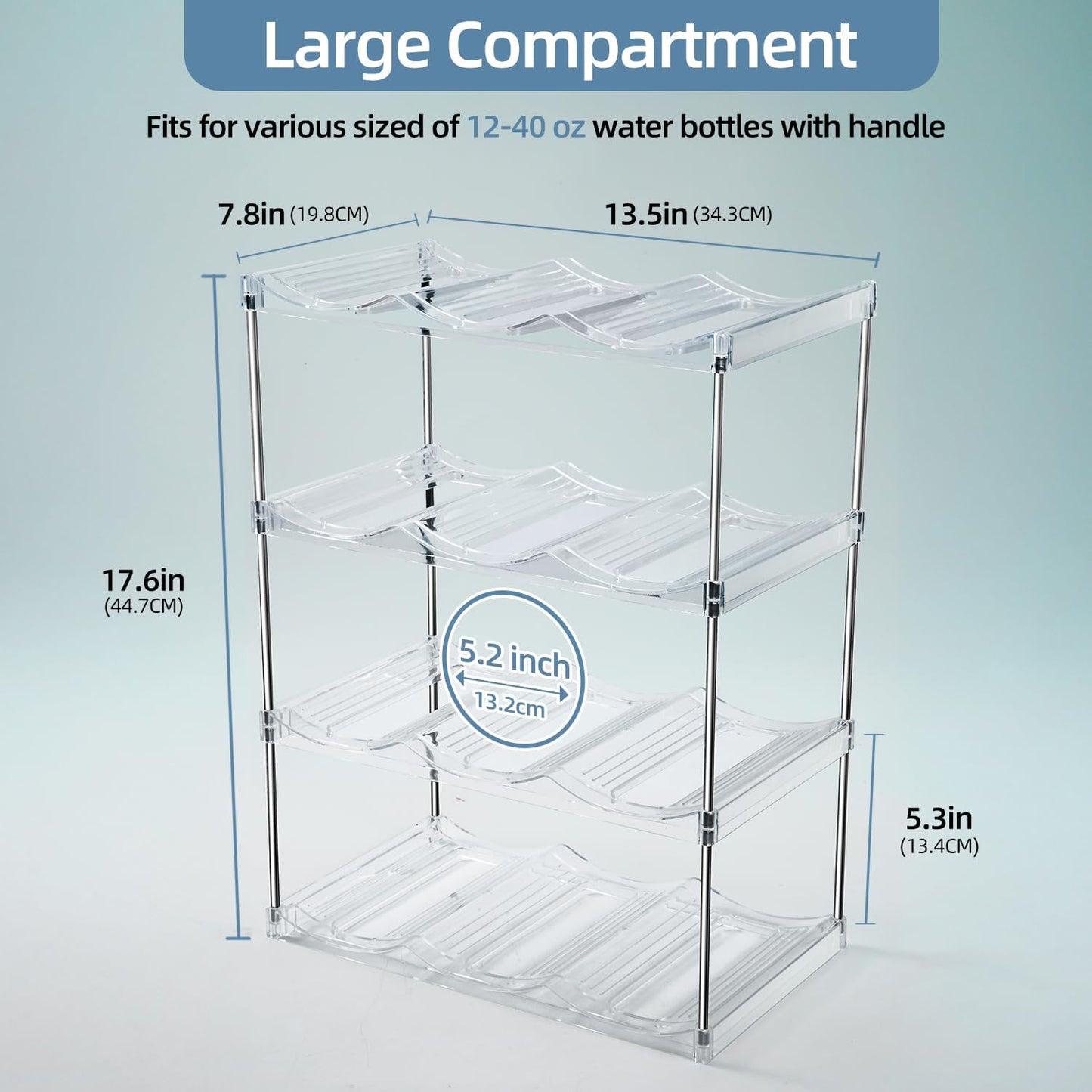 4-Tier Stackable Water Bottle Organizer Rack – Space-Saving Holder for 40 oz Tumblers, Large Cups & Bottles – Perfect for Kitchen Cabinets, Countertops, Pantry, or Wine Storage