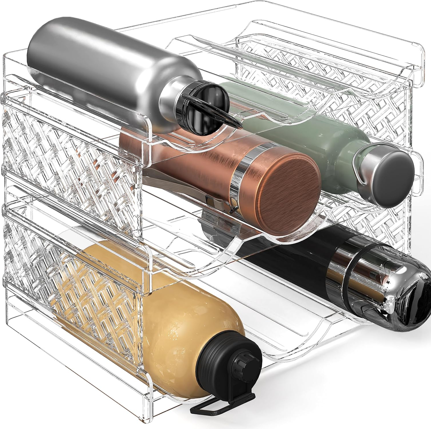 3-Tier Stackable Water Bottle Organizer Rack – Clear Space-Saving Holder for Kitchen, Pantry, or Refrigerator – Fits 40 oz Tumblers, Cups & Bottles