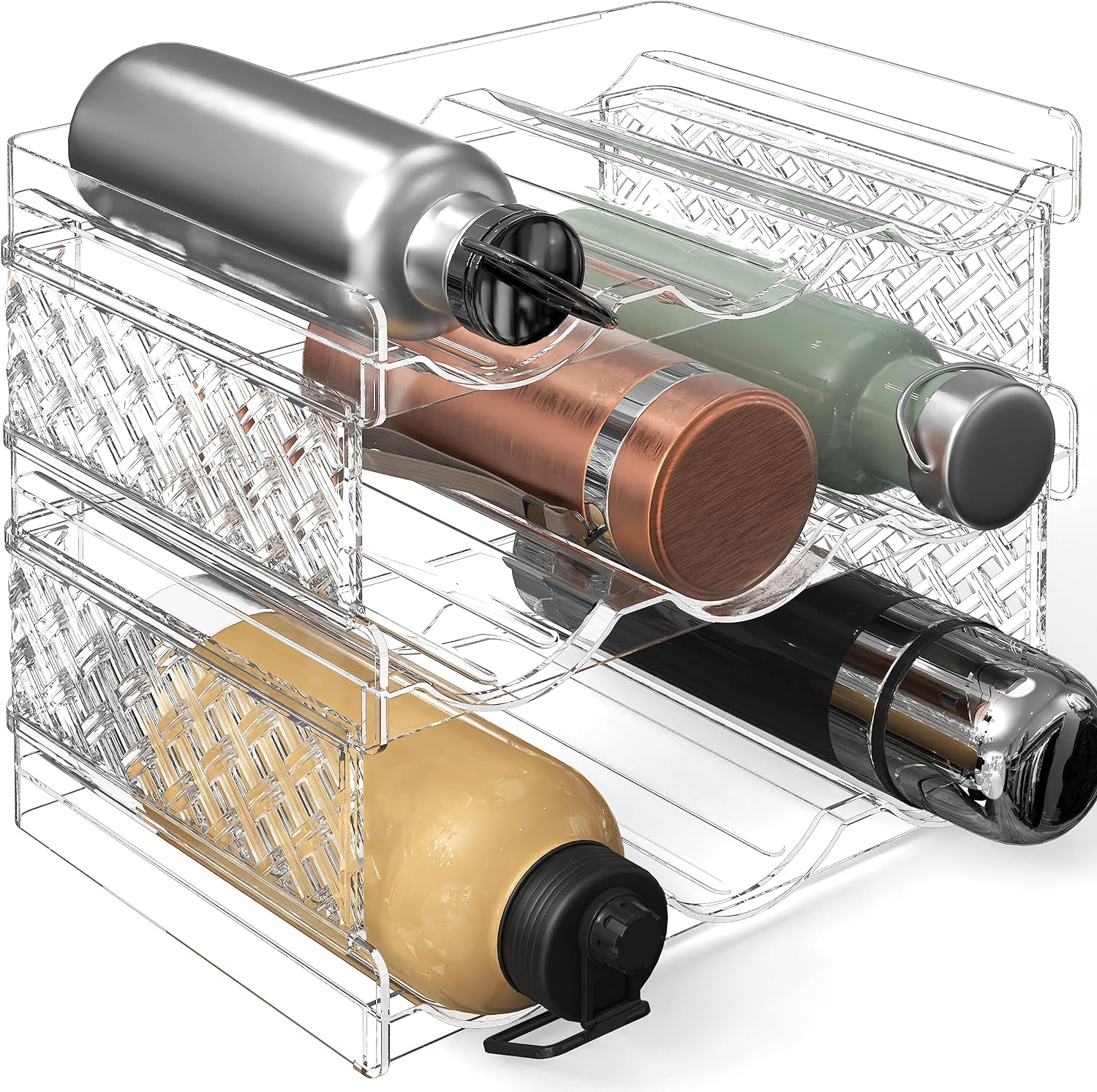 3-Tier Stackable Water Bottle Organizer Rack – Clear Space-Saving Holder for Kitchen, Pantry, or Refrigerator – Fits 40 oz Tumblers, Cups & Bottles