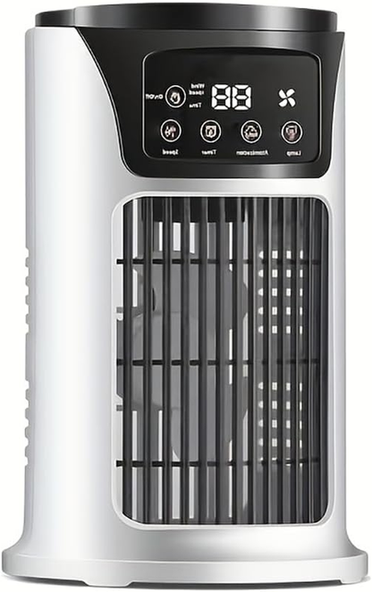 Portable 3-in-1 Air Conditioner Fan with Humidifier & Atmosphere Light – USB Mini Cooler for Home, Office & Travel