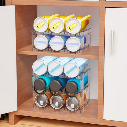 3-Tier Stackable Water Bottle Organizer Rack for Cabinet or Countertop – Large Compartment Fits 40 oz Tumblers, Yeti Cups & Travel Mugs – Clear Acrylic Bottle Holder Storage