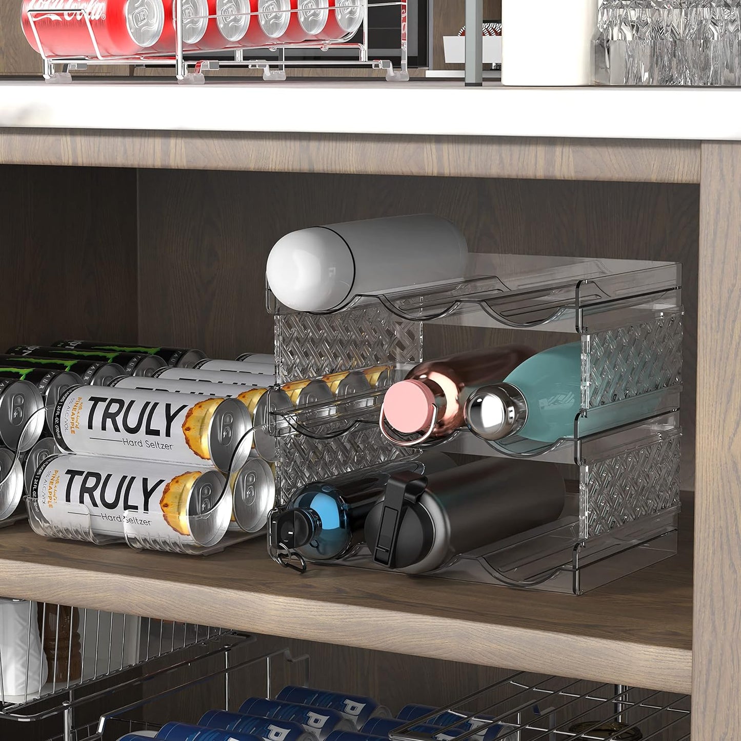 3-Tier Stackable Water Bottle Organizer Rack – Clear Space-Saving Holder for Kitchen, Pantry, or Refrigerator – Fits 40 oz Tumblers, Cups & Bottles