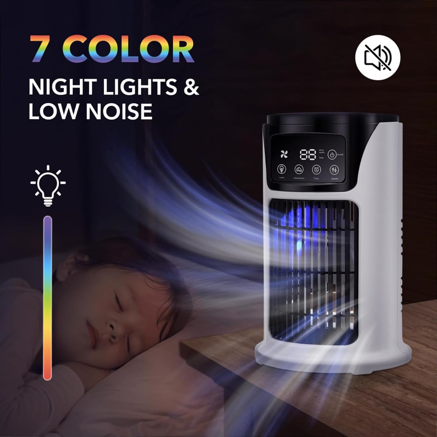 Portable 3-in-1 Air Conditioner Fan with Humidifier & Atmosphere Light – USB Mini Cooler for Home, Office & Travel