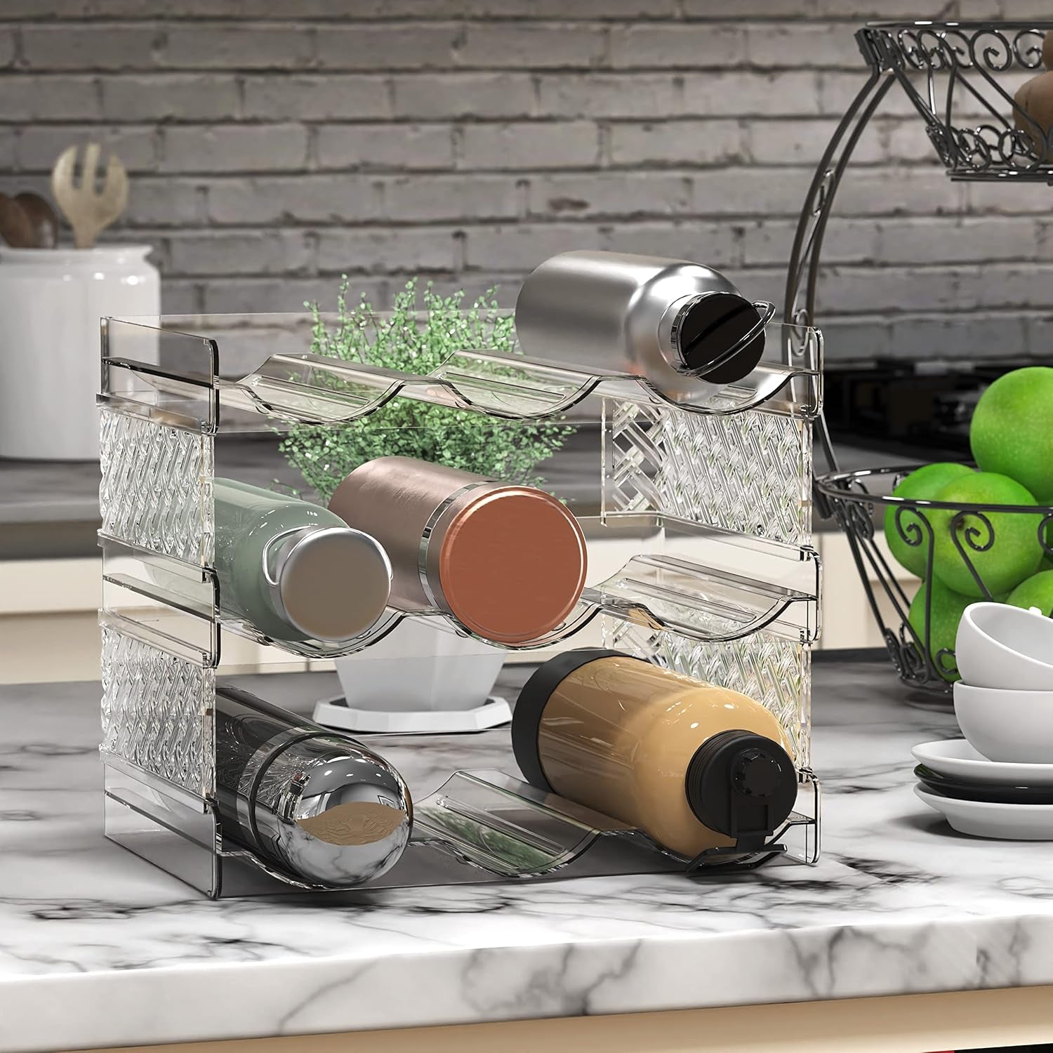 3-Tier Stackable Water Bottle Organizer Rack – Clear Space-Saving Holder for Kitchen, Pantry, or Refrigerator – Fits 40 oz Tumblers, Cups & Bottles