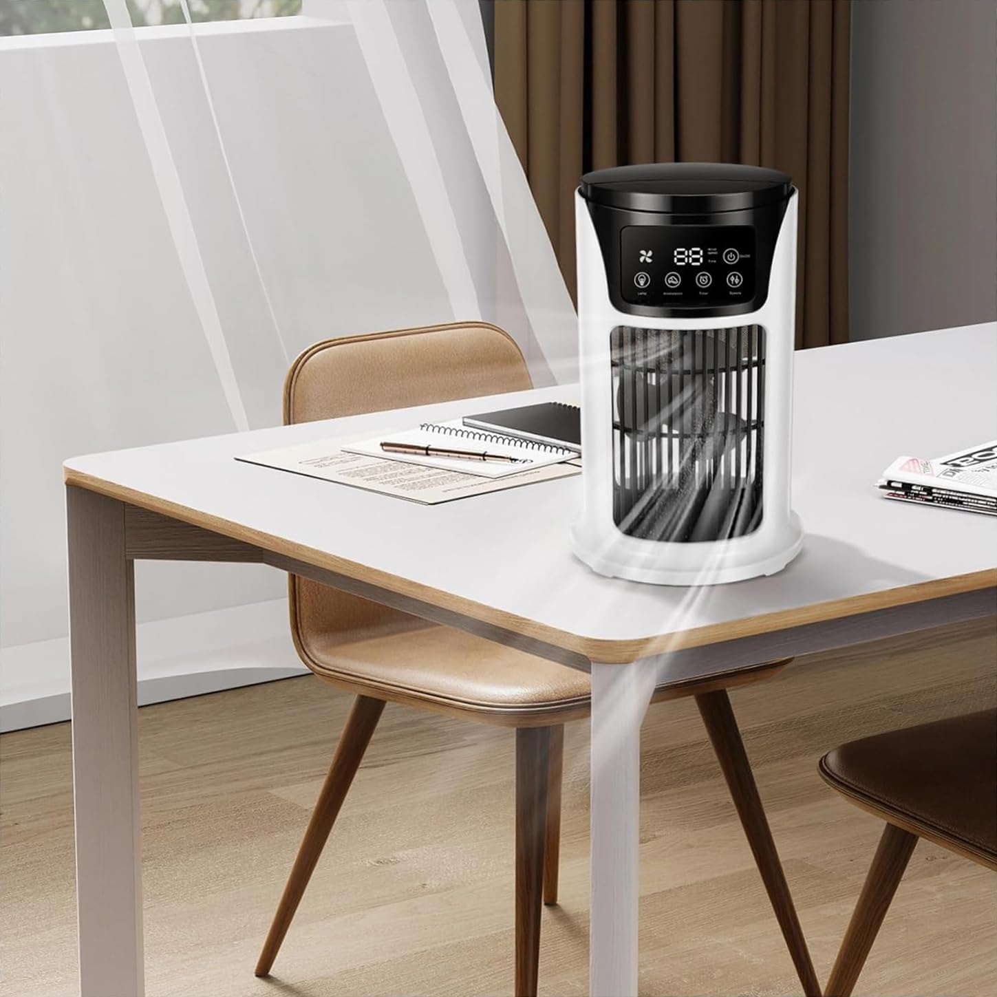 Portable 3-in-1 Air Conditioner Fan with Humidifier & Atmosphere Light – USB Mini Cooler for Home, Office & Travel