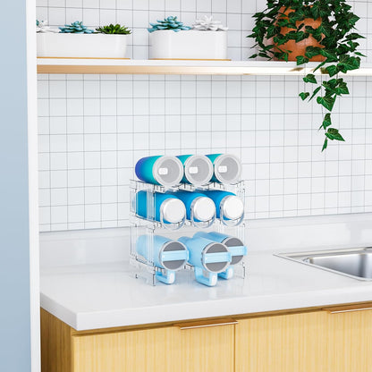 3-Tier Stackable Water Bottle Organizer Rack for Cabinet or Countertop – Large Compartment Fits 40 oz Tumblers, Yeti Cups & Travel Mugs – Clear Acrylic Bottle Holder Storage